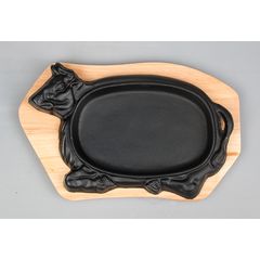 Блюдо для подачи "Корова", чугун, на деревянной подставке P.L. Proff Cuisine