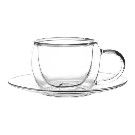 Набор чашка с блюдцем 2шт*80 мл, термостойкое стекло, двойные стенки, P.L.