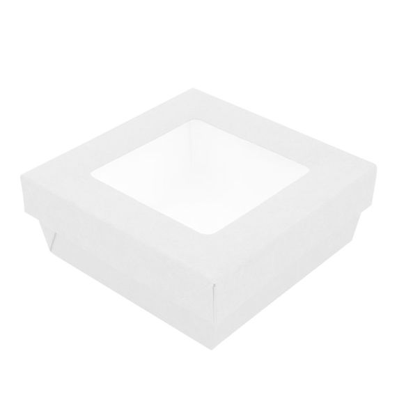 Ланч-бокс с крышкой с окном бумажный 500 мл,белый 12*12*5 см,(1упаковка= 25 шт) GP