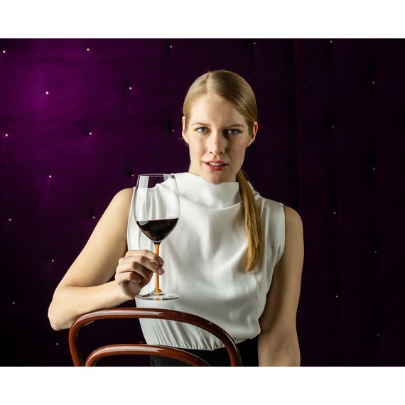 Бокал для красного вина Cabernet/Merlot ручной работы 4900/0О, 625 мл, оранжевая ножка, серия Fatto a Mano, Riedel, изображение 2