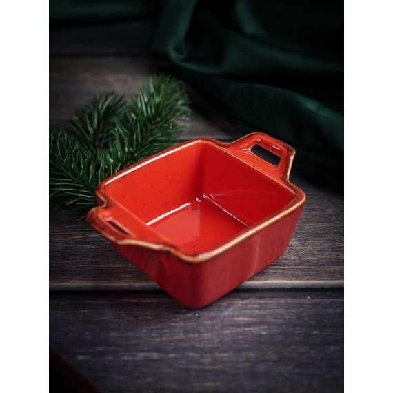 Соусник квадратный с 2-мя ручками 7х10 см h 4.2 см, Seasons Красный, Porland