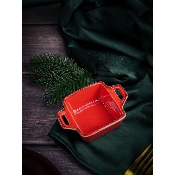 Соусник квадратный с 2-мя ручками 7х10 см h 4.2 см, Seasons Красный, Porland, изображение 3