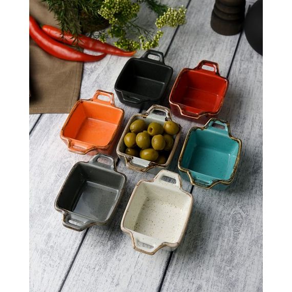 Соусник квадратный с 2-мя ручками 7х10 см h 4.2 см, Seasons Серый, Porland, изображение 7