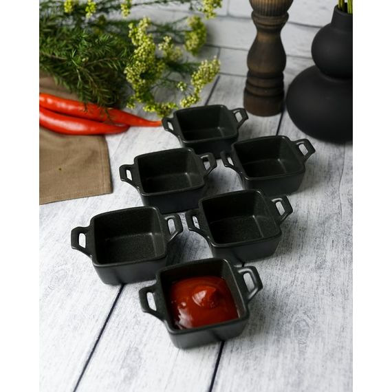 Соусник квадратный с 2-мя ручками 7х10 см h 4.2 см, Seasons Черный, Porland, изображение 14