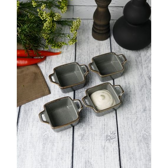 Соусник квадратный с 2-мя ручками 7х10 см h 4.2 см, Seasons Темно-серый, Porland, изображение 14