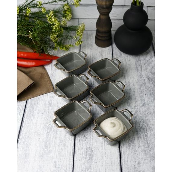 Соусник квадратный с 2-мя ручками 7х10 см h 4.2 см, Seasons Темно-серый, Porland, изображение 5