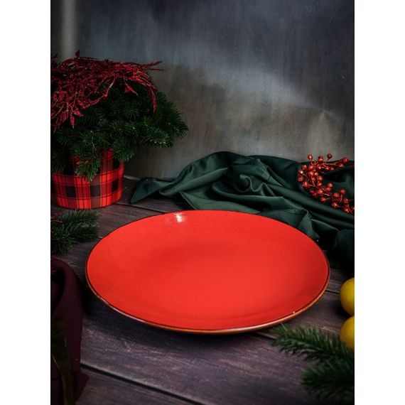 Тарелка 30 см безбортовая фарфор, Seasons красный, Porland, изображение 2