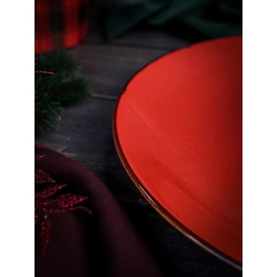 Тарелка 30 см безбортовая фарфор, Seasons красный, Porland, изображение 4