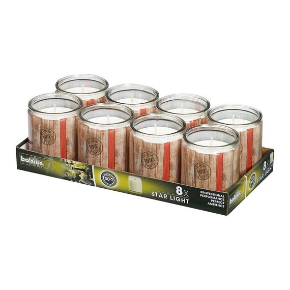 Свеча Bolsius сервировочная в стеклянной банке "Wood", 50 часов горения, 100% парафин, 8 свечей/уп, P.L. Proff Cuisine