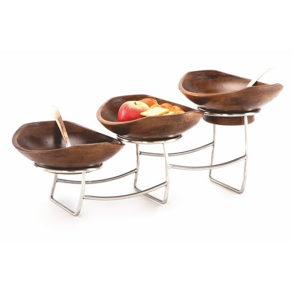 Стойка металлическая для выкладки + три салатника из бука,54*18*22 см, P.L. Proff Cuisine